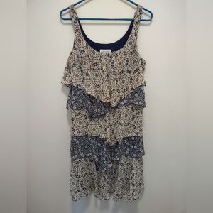 Bethany Size 10 Dress Geometric Layered Sleeveless Shift Navy Blue Tan Dress